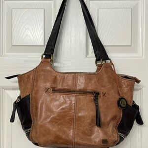 The Sak Stylish Tan and Black Leather Bag
